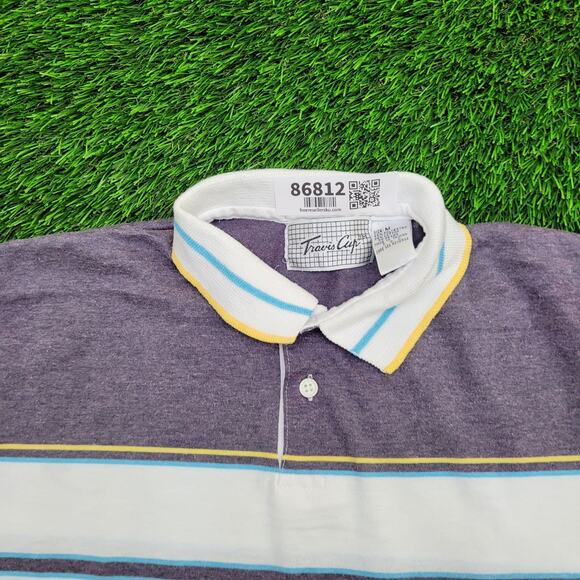 Vintage 90s Travis-Cup MOD Polo Shirt XS 17x24 White Purple Crop - Picture 7 of 11